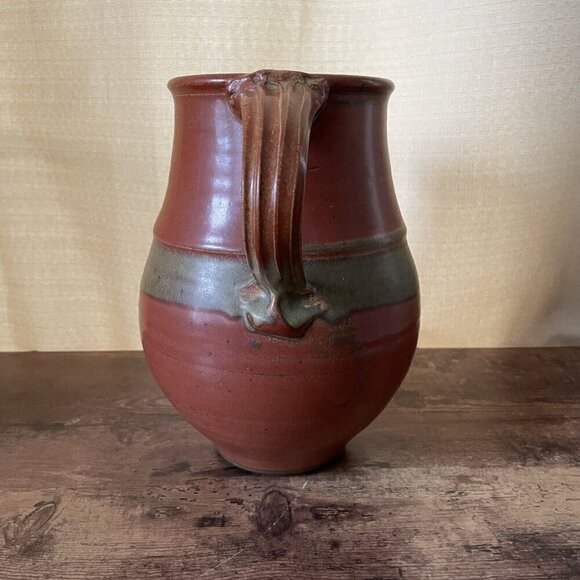 Robert Crystal Vermont Signed Studio Art Pottery Pitcher Brown Glazed Stoneware - Picture 10 of 16